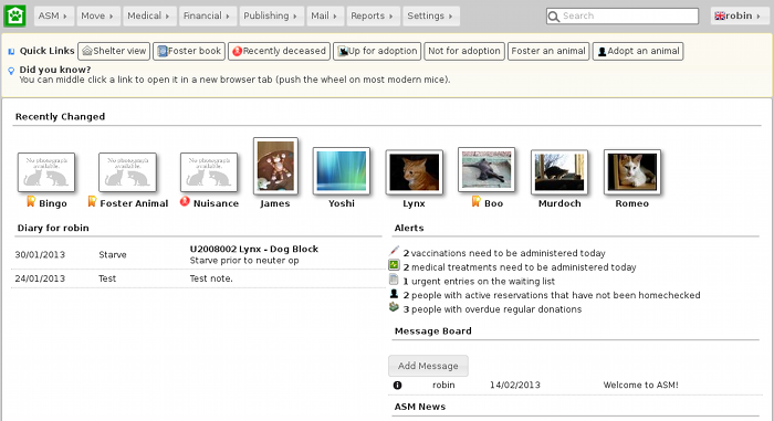 screenshot of Animal Shelter Manager